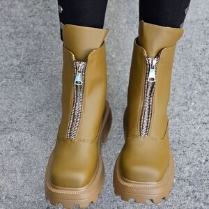 Womens Platform Combat Ankle Boots Olive Color